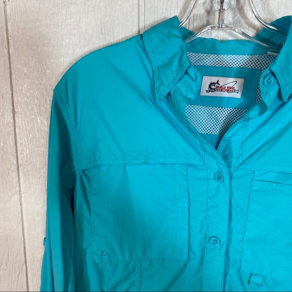 Mens Bass Pro Shop Teal Blue Long Sleeve Shirt - Picture 3 of 13